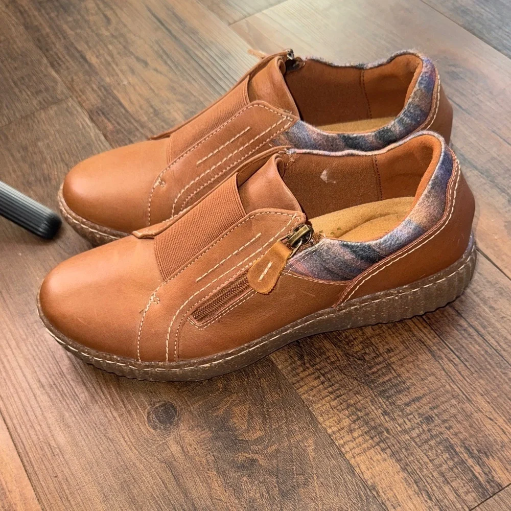 Clarks Brown Espadrilles with Patterned Accent